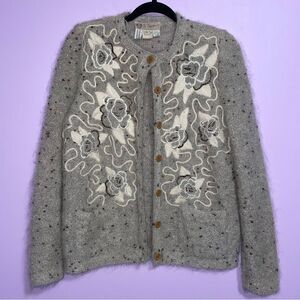 Gucci Vintage Cardigan Women EU 42 Mohair Wool Silk Embroidered Grandma Preppy
